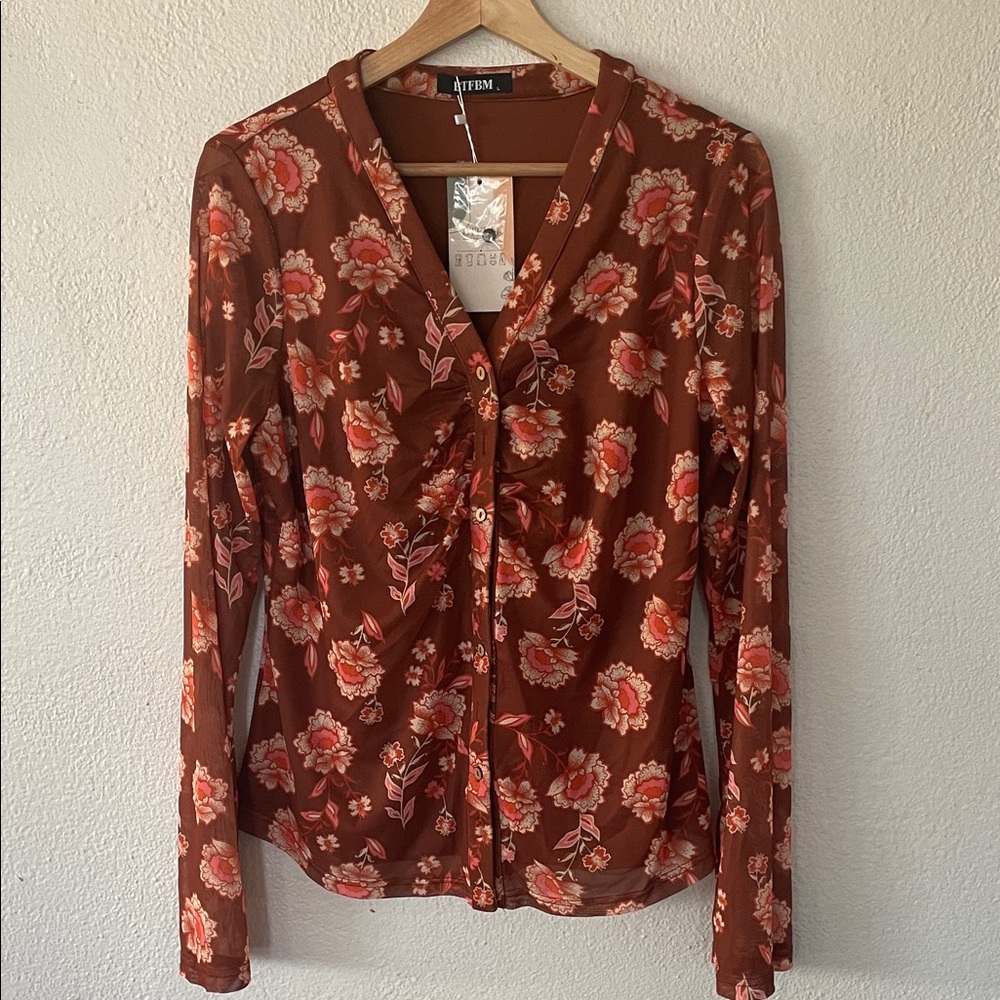 Autumn Floral Long Sleeve Blouse - Brown